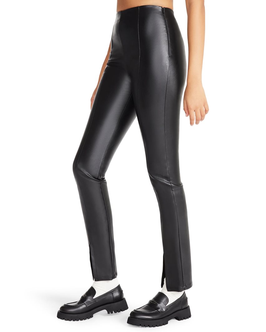 Black Steve Madden Slit Front Faux Leather Women's Pants | PH 8792UGT